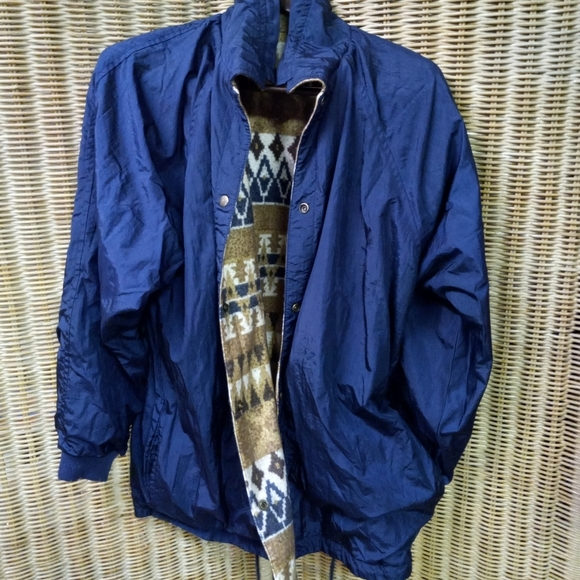 CASUAL Club Jacket Fleece Reversible Waterproof Beige Blue White Aztec Size S/36 - Picture 2 of 12